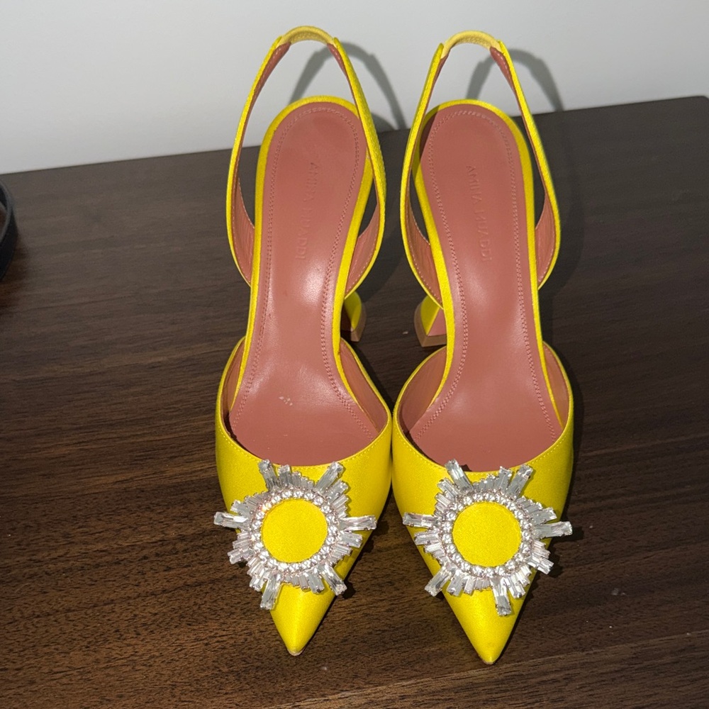 Amina Muaddi Yellow begum Crystal Slingback Heels